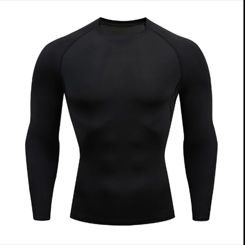 Black Men's Slim-Fit Gym T-Shirt - Long Sleeve