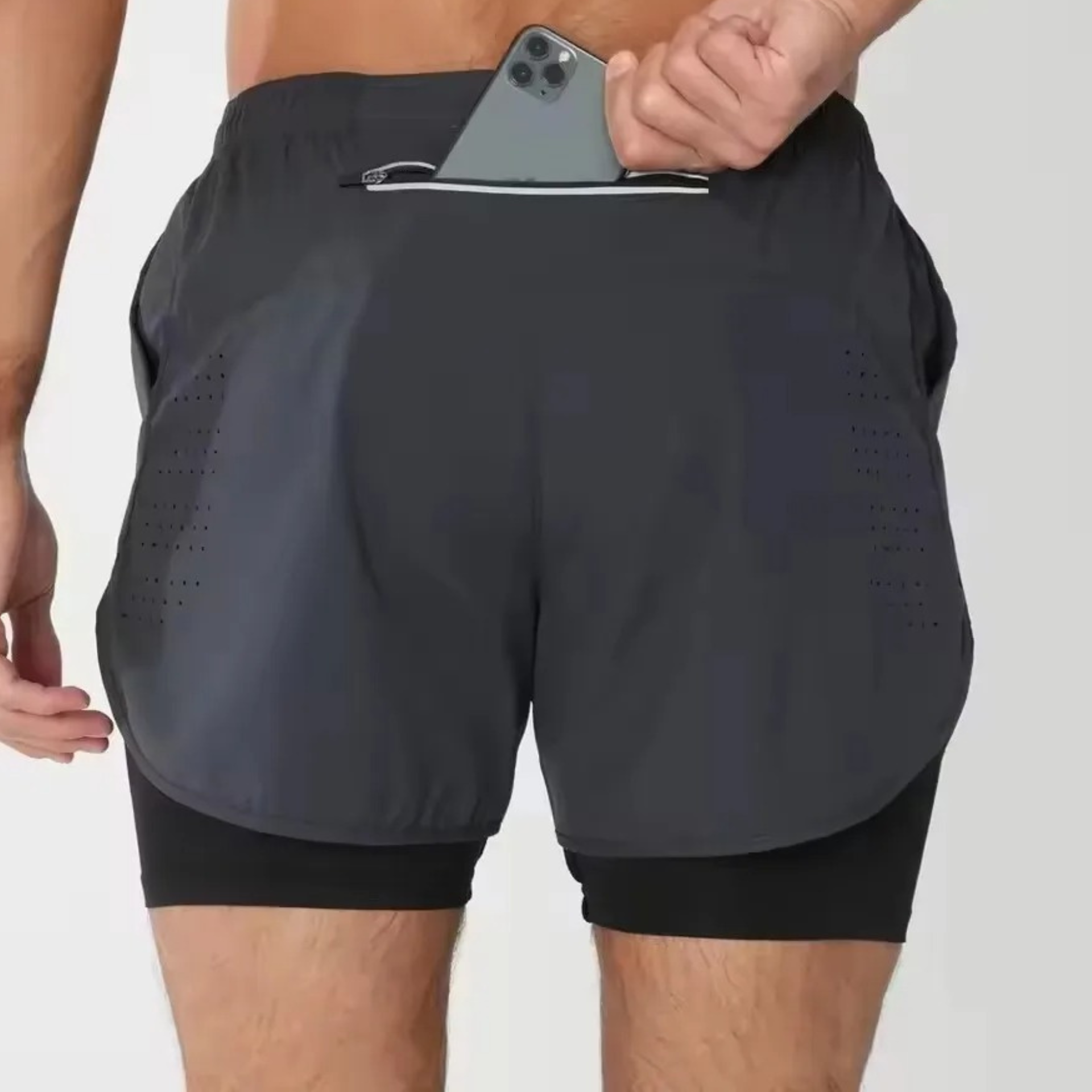 Grey Men's Quick-Dry Double-Layer Gym Shorts