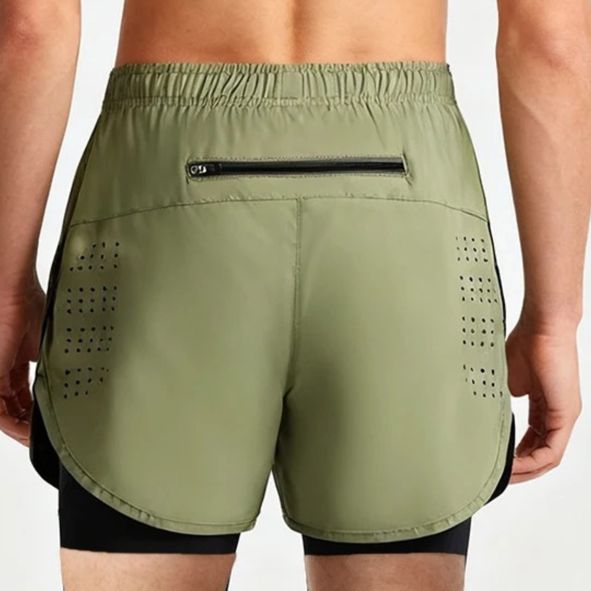 Olive Green Men's Quick-Dry Double-Layer Shorts