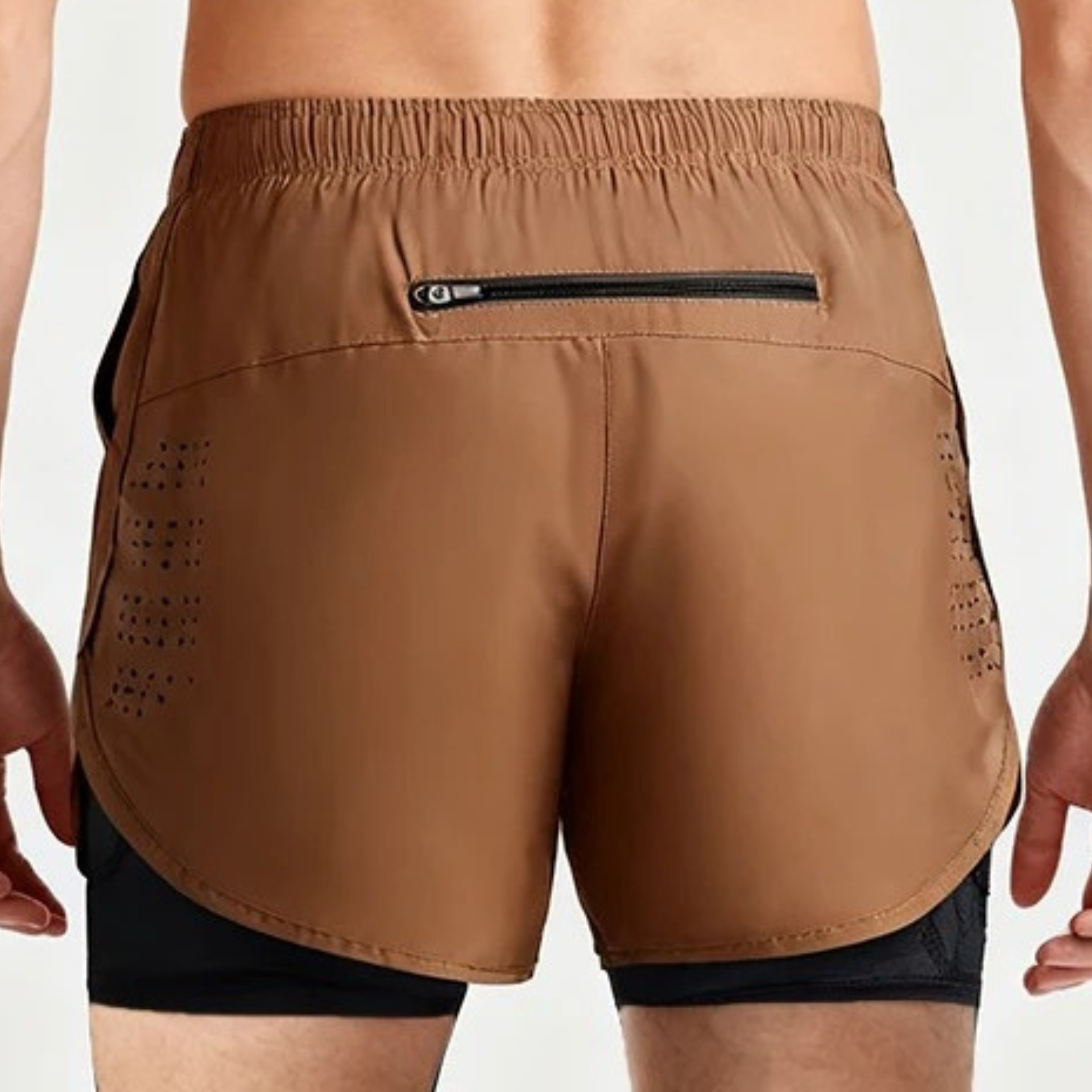 Brown Men's Quick-Dry Double-Layer Gym Shorts