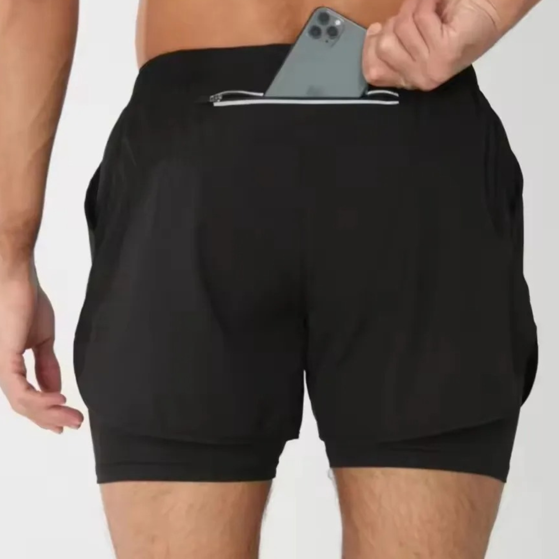 Black Men's Quick-Dry Double-Layer Shorts