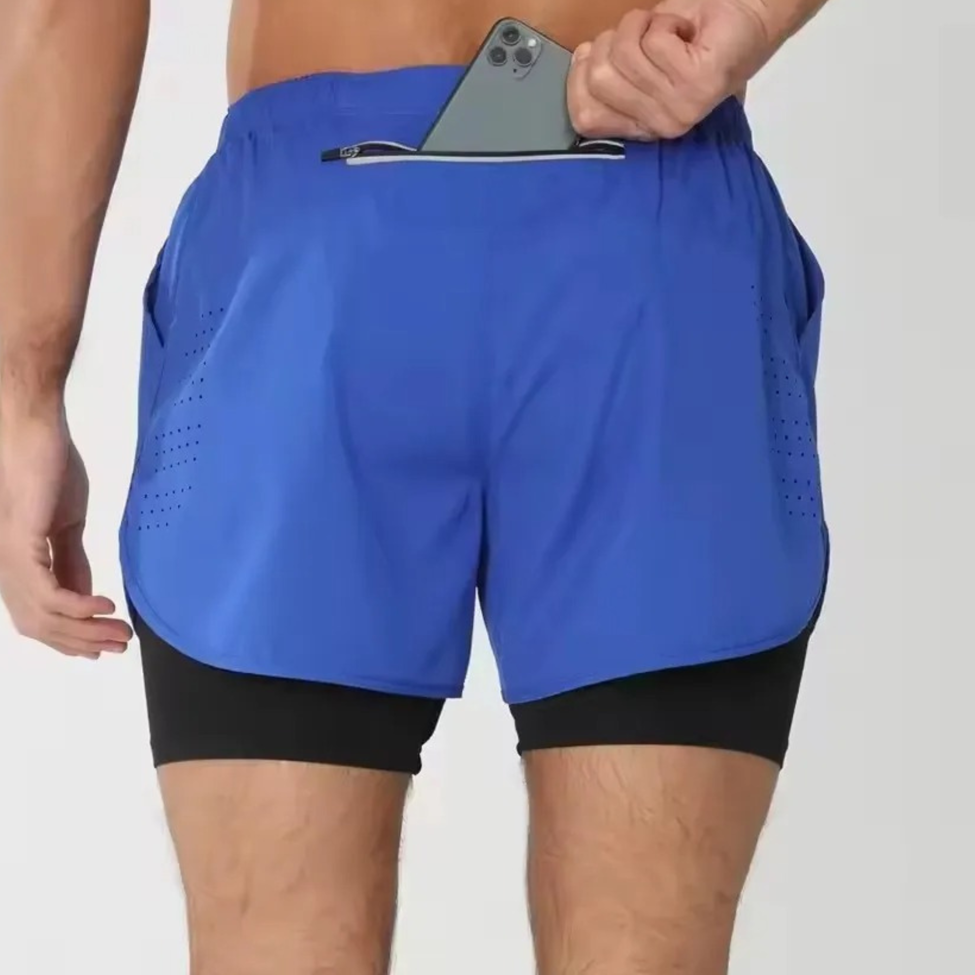 Blue Men's Quick-Dry Double-Layer Gym Shorts