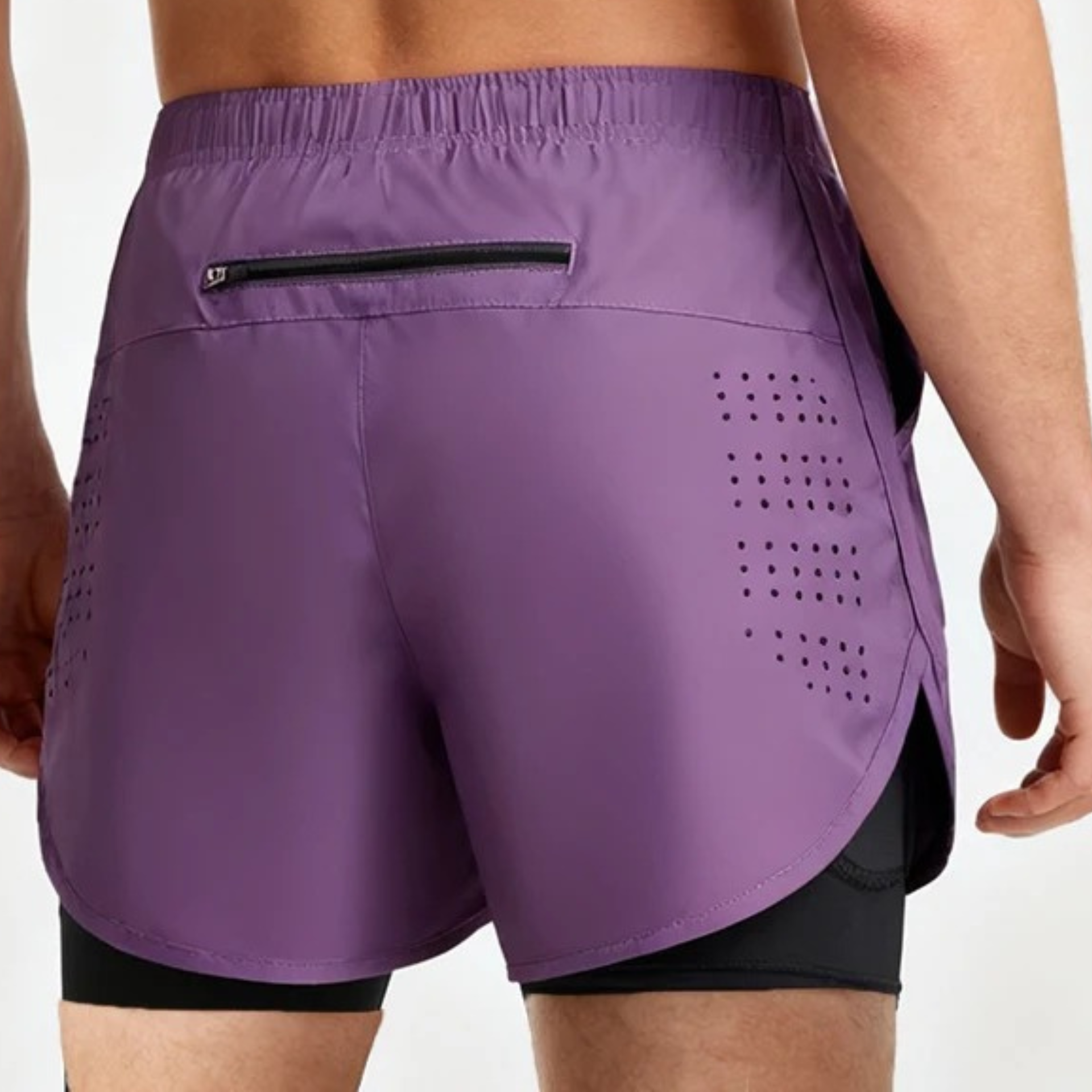 Purple & Black Men's Quick-Dry Double-Layer Shorts