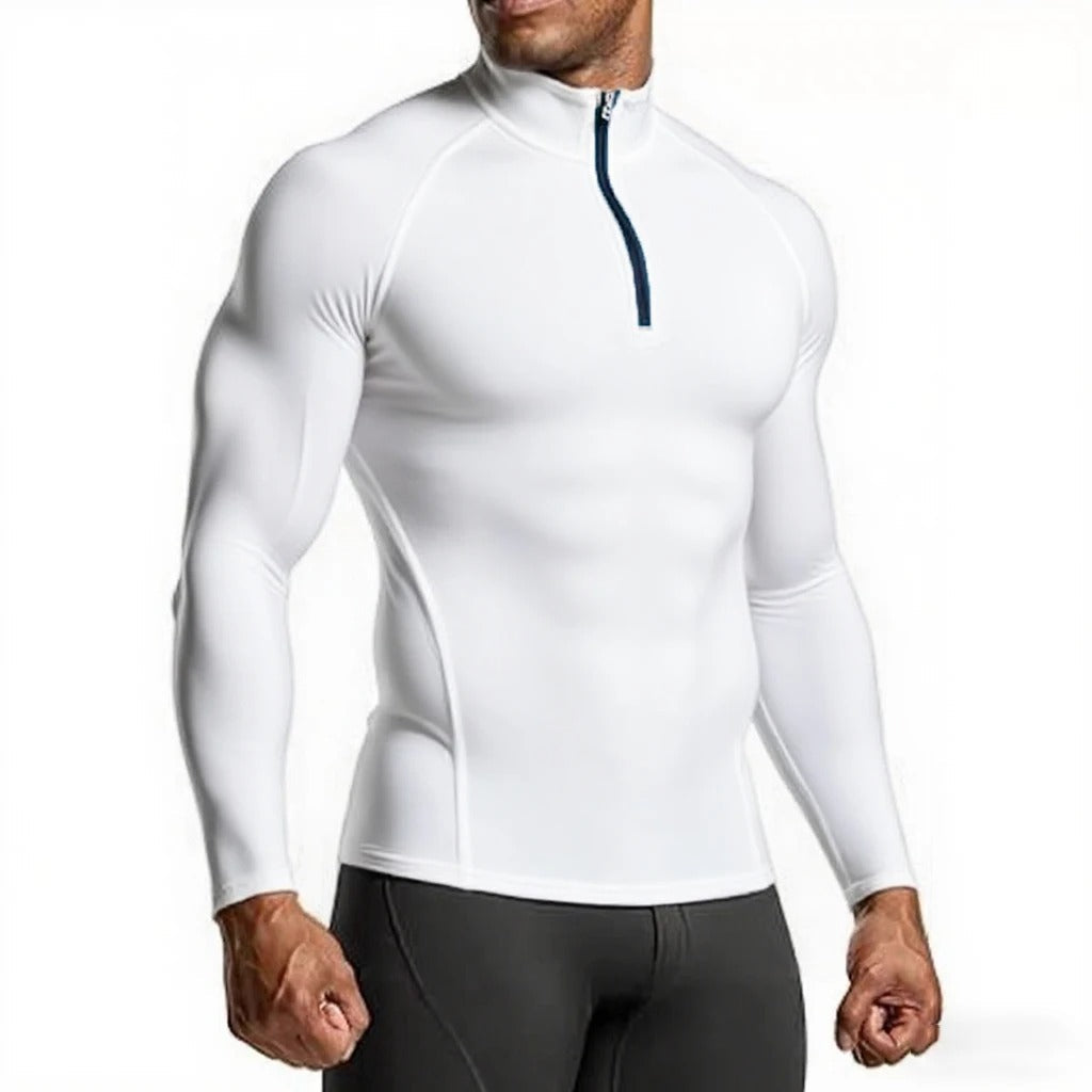 White Men's Compression Long-Sleeve Workout Top