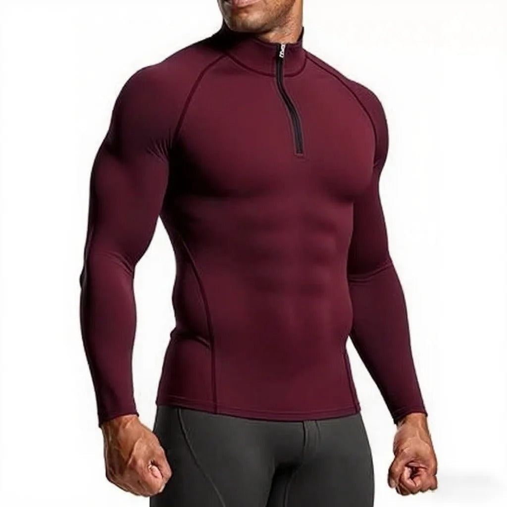 Burgundy Men's Compression Long-Sleeve Workout Top