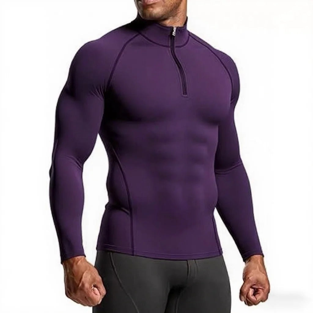Purple Men's Compression Workout Top - Long Sleeve