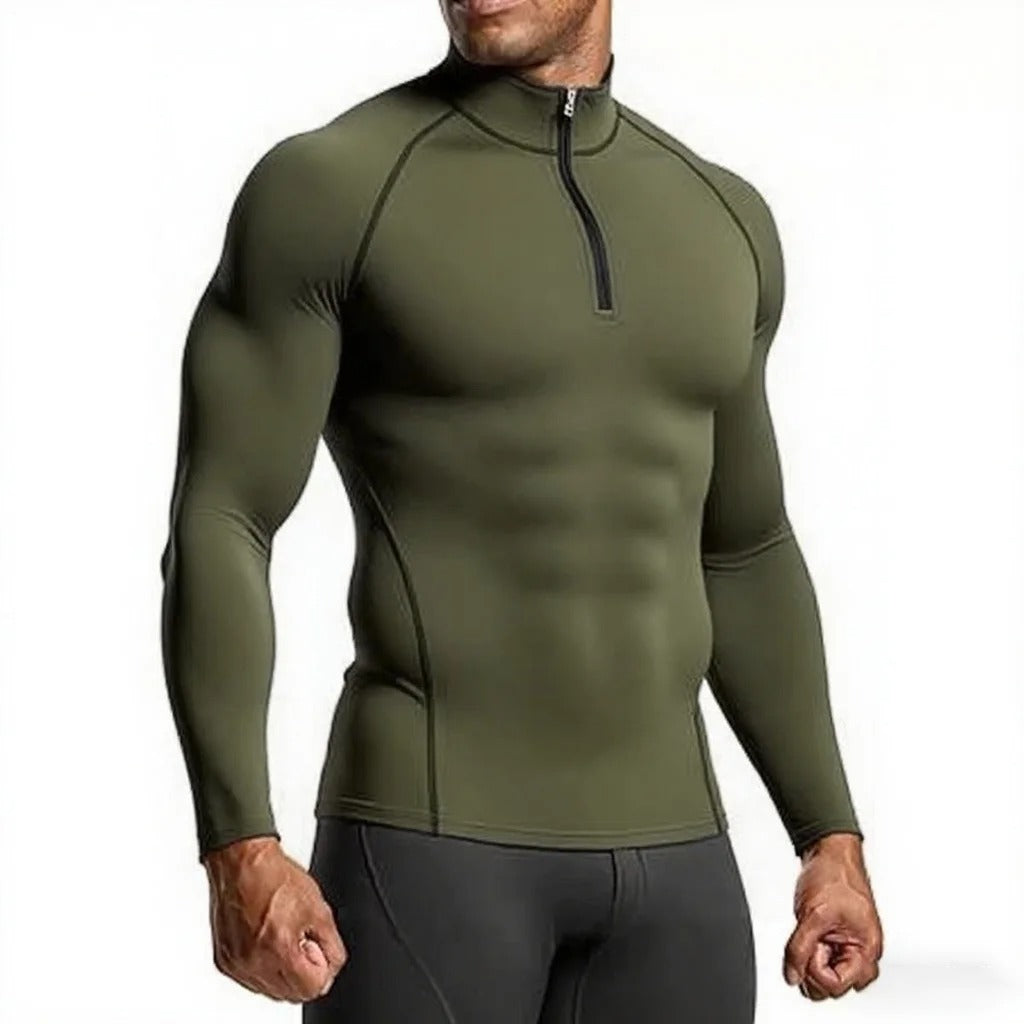 Olive Green Men's Compression Long-Sleeve Top