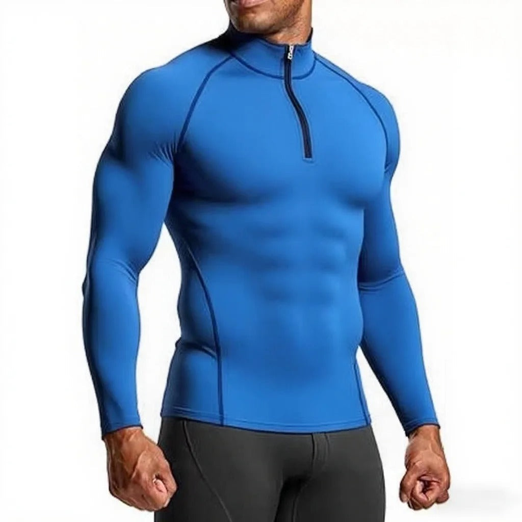 Blue Men's Compression Long-Sleeve Workout Top