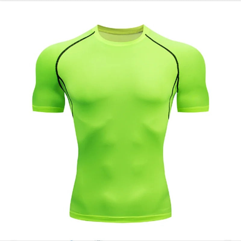 Green Men's Slim-Fit Gym T-Shirt - Short Sleeve