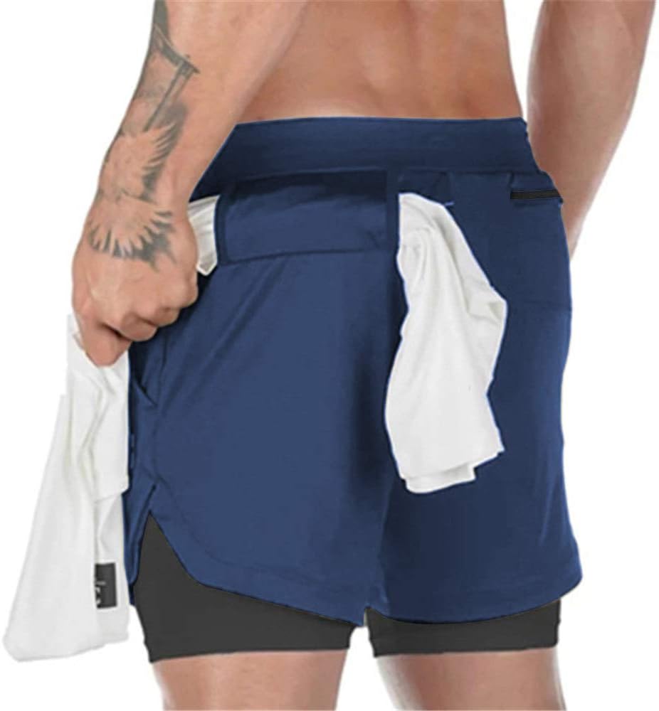 Men’s 2 in 1 Running Shorts Breathable Gym Training