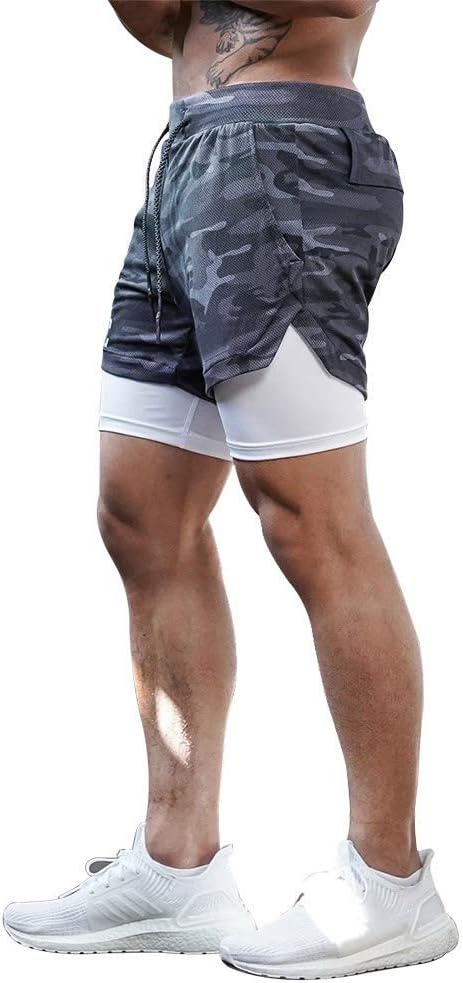 Men’s 2 in 1 Running Shorts Breathable Gym Training