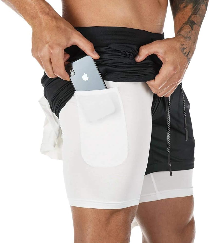Men’s 2 in 1 Running Shorts Breathable Gym Training