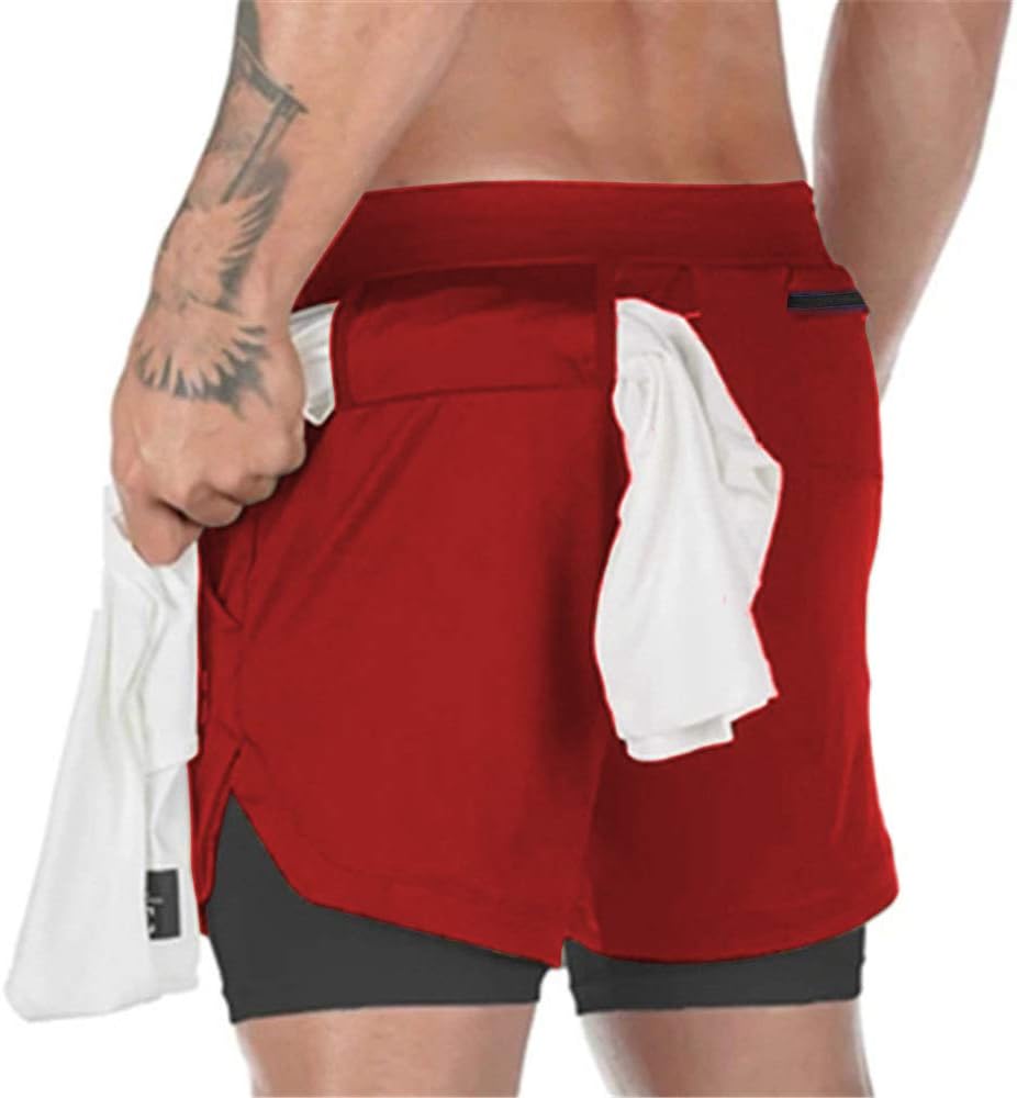 Men’s 2 in 1 Running Shorts Breathable Gym Training