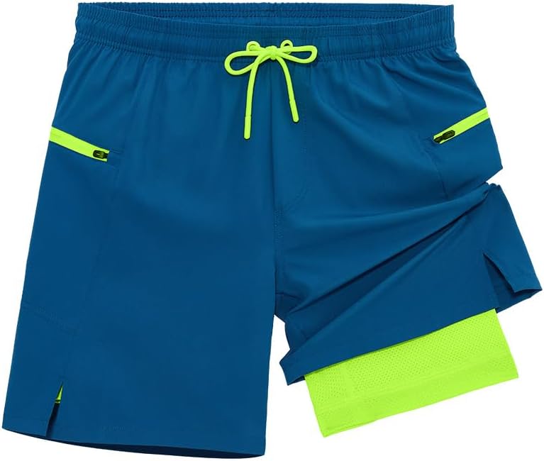 Men’s 2 in 1 Running Shorts Lightweight 7 Inch Quick Dry