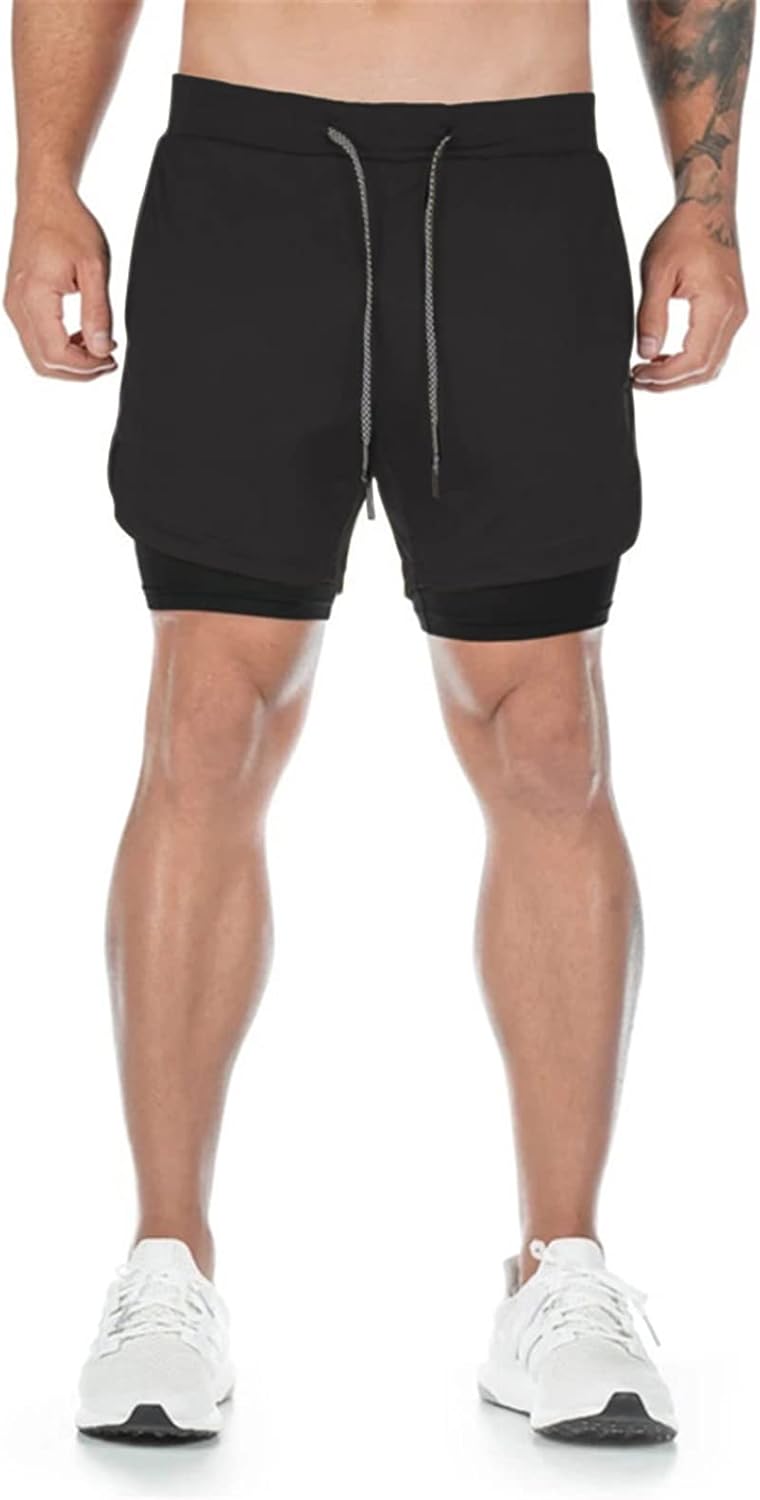 Men’s 2 in 1 Running Shorts Breathable Gym Training