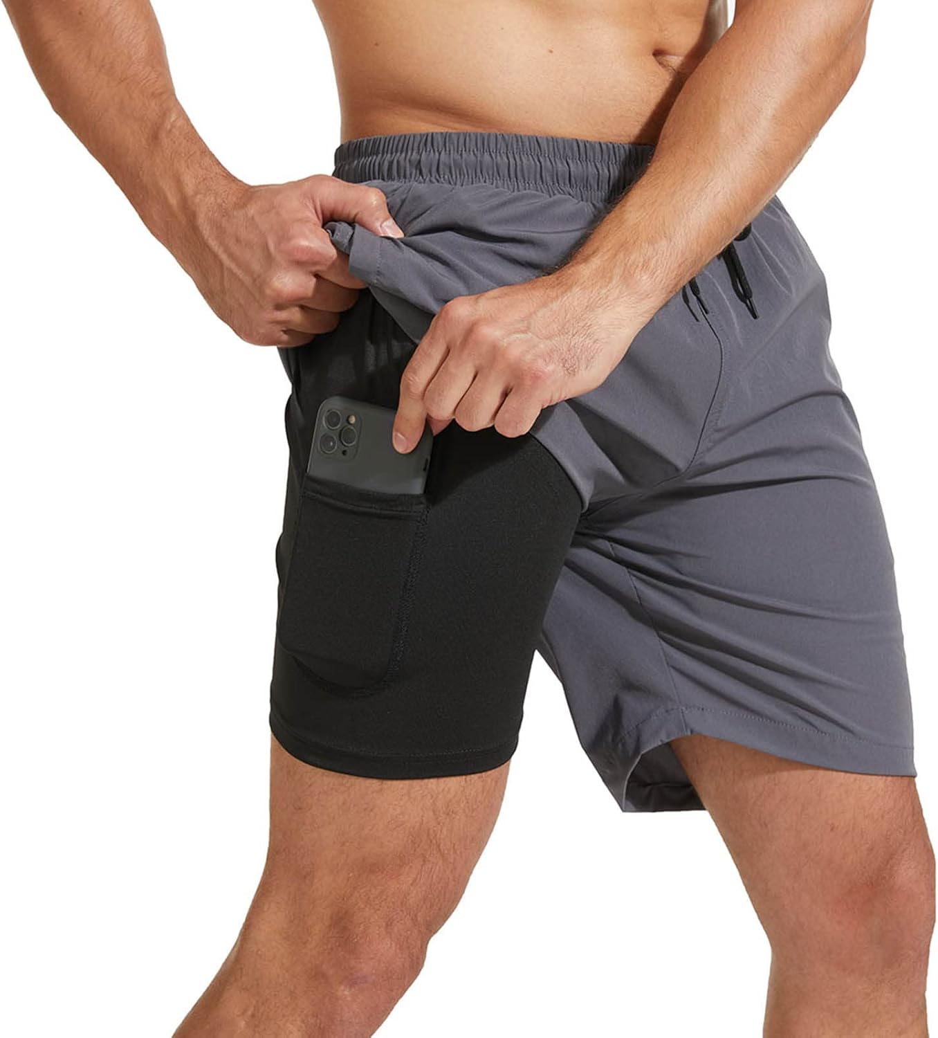 Men’s 2 in 1 Running Shorts with Zip Pocket Compression