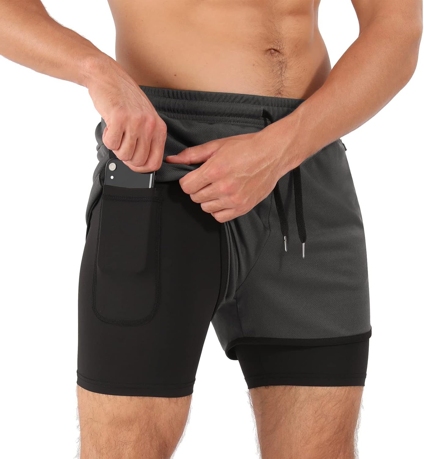 Men’s Running Compression Shorts 2 in 1 with Phone Pocket