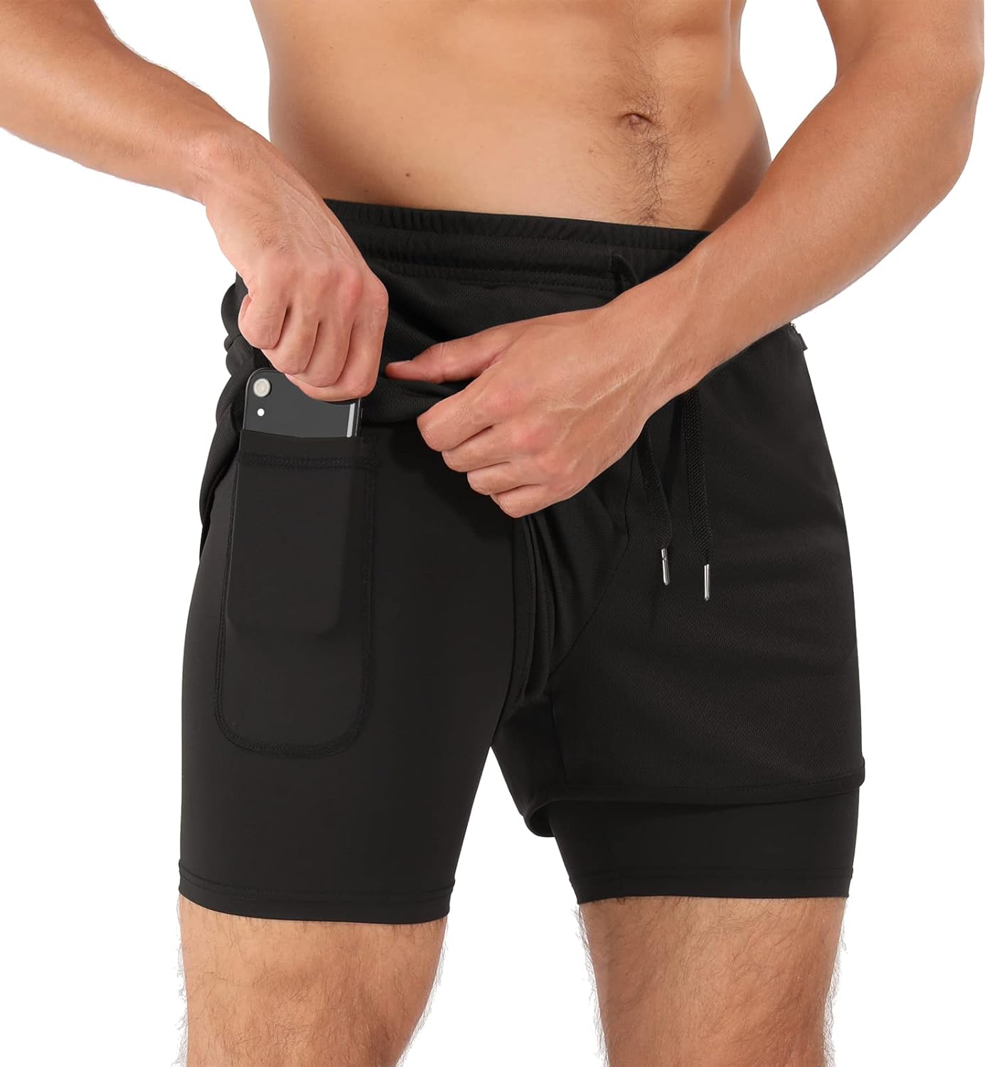 Men’s Running Compression Shorts 2 in 1 with Phone Pocket