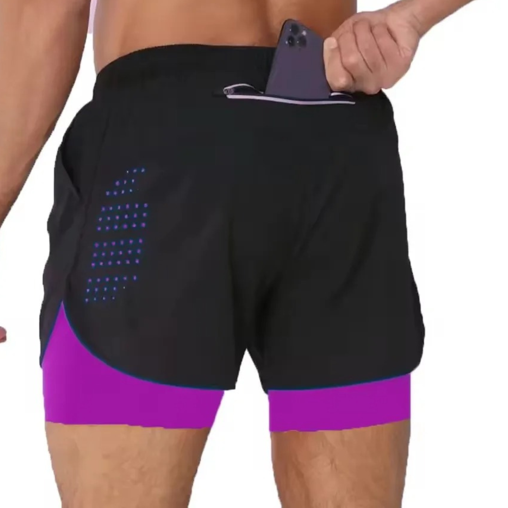 Black & Purple Men's Quick-Dry Double-Layer Gym Shorts