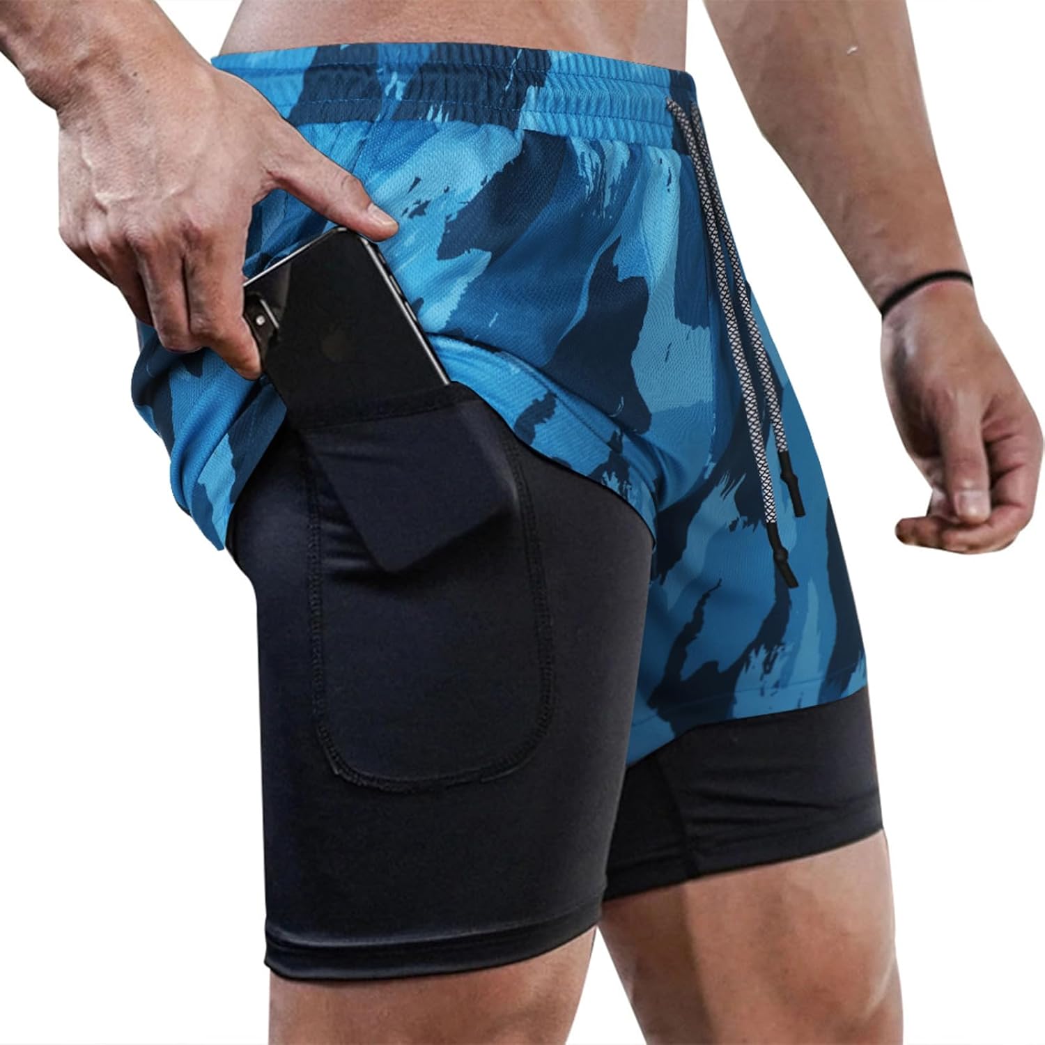 Men’s 2 in 1 Running Shorts Breathable Gym Training