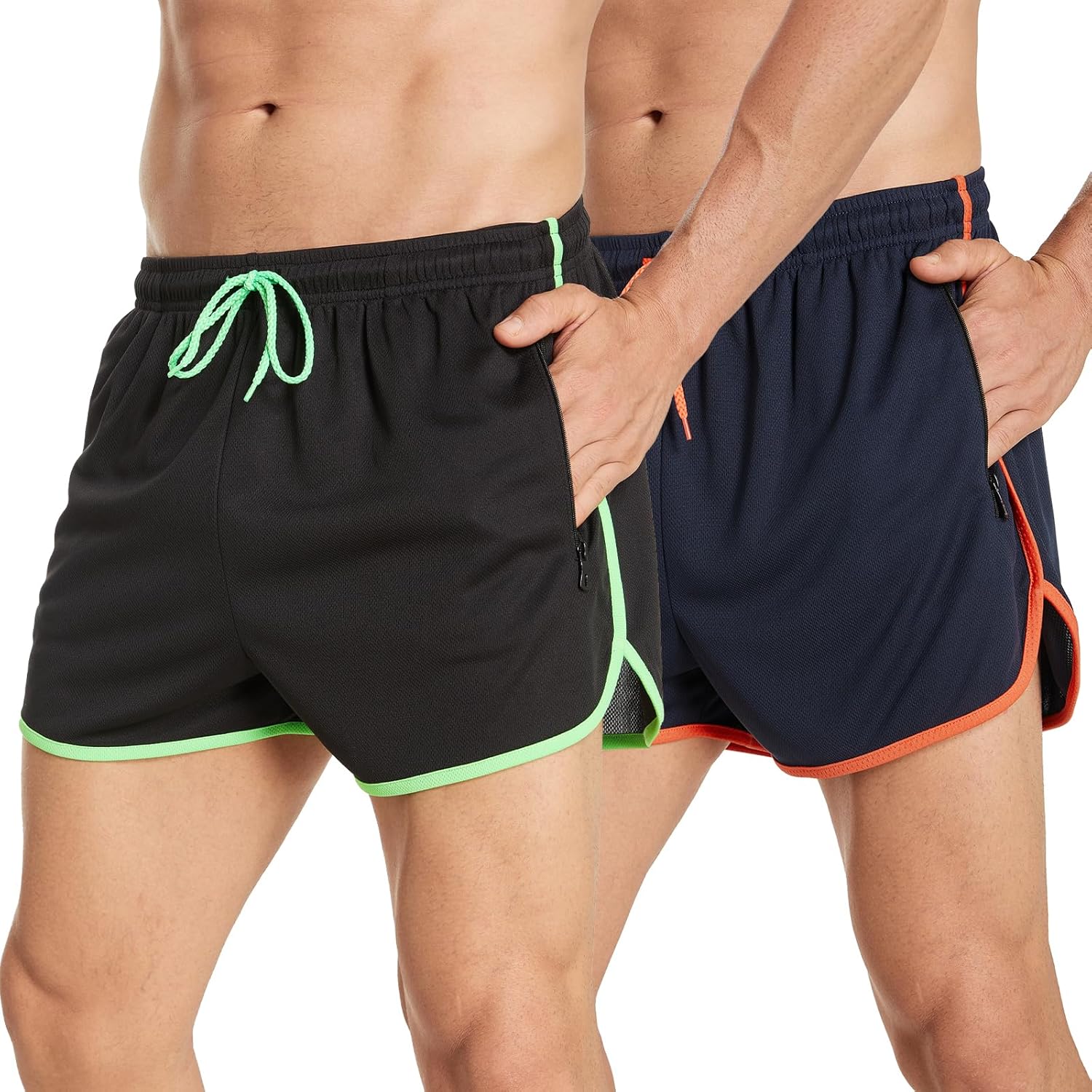 2 Pack Men’s Running Shorts Gym Training with Zip Pockets