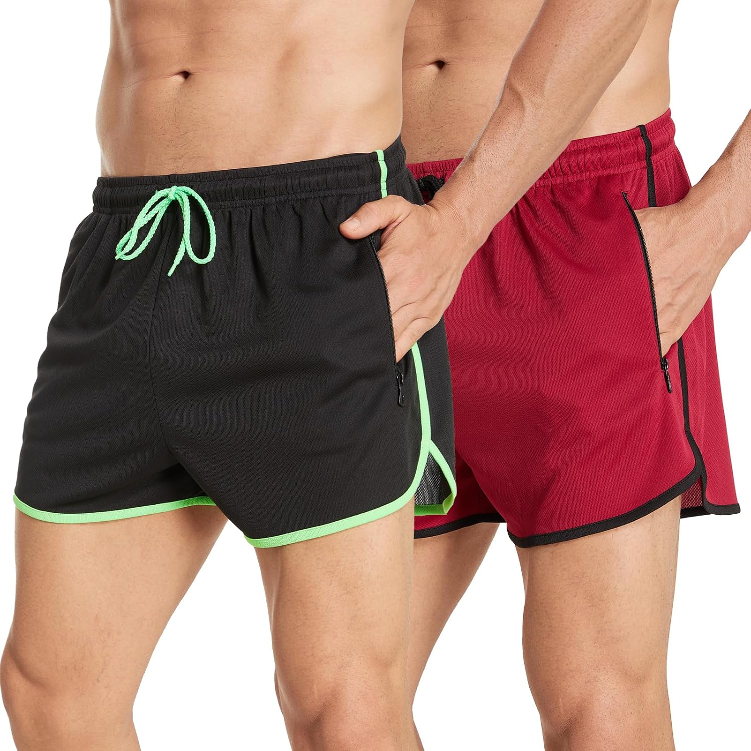 2 Pack Men’s Running Shorts Gym Training with Zip Pockets
