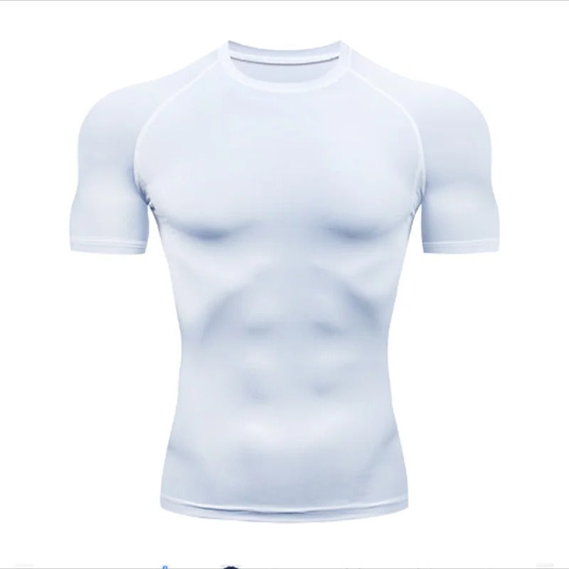 White Men's Slim-Fit Gym T-Shirt - Short Sleeve