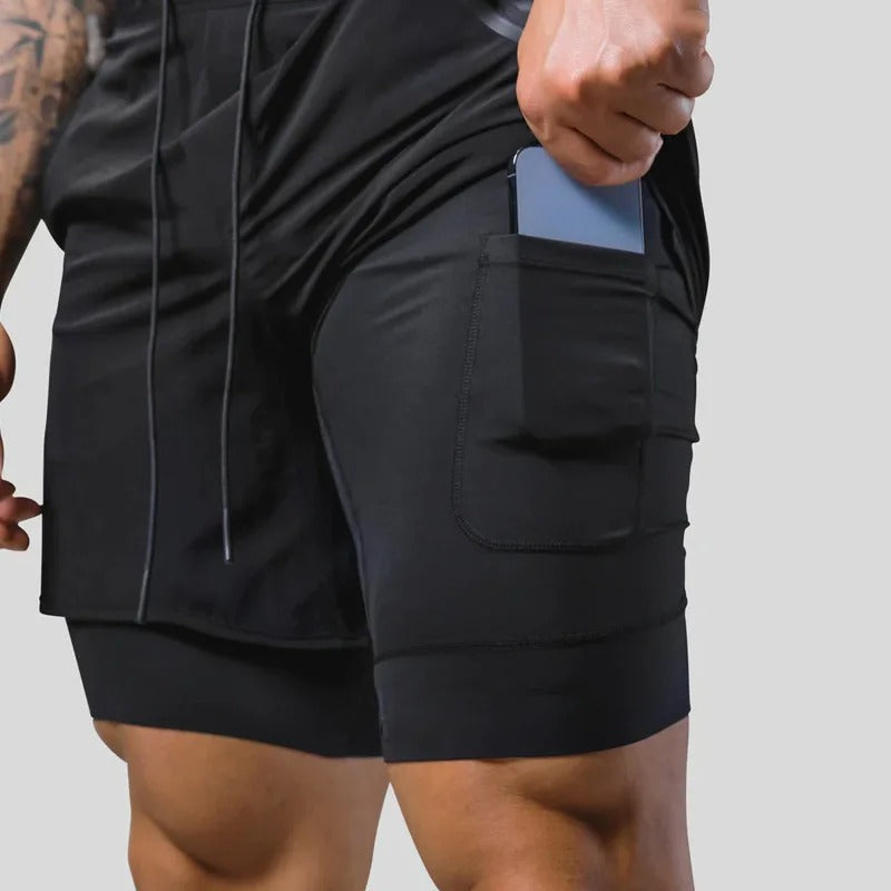 Double Layer Elastic Muscle Shorts - Men's