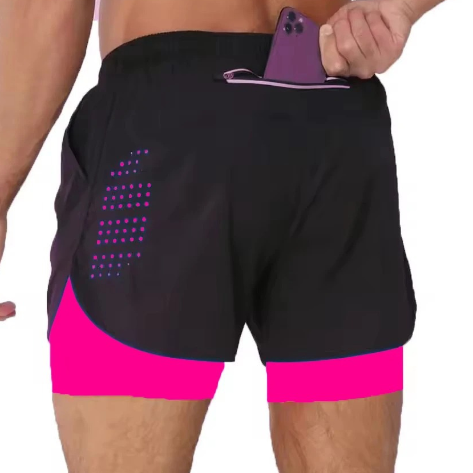 Black & Pink Men's Quick-Dry Double-Layer Gym Shorts