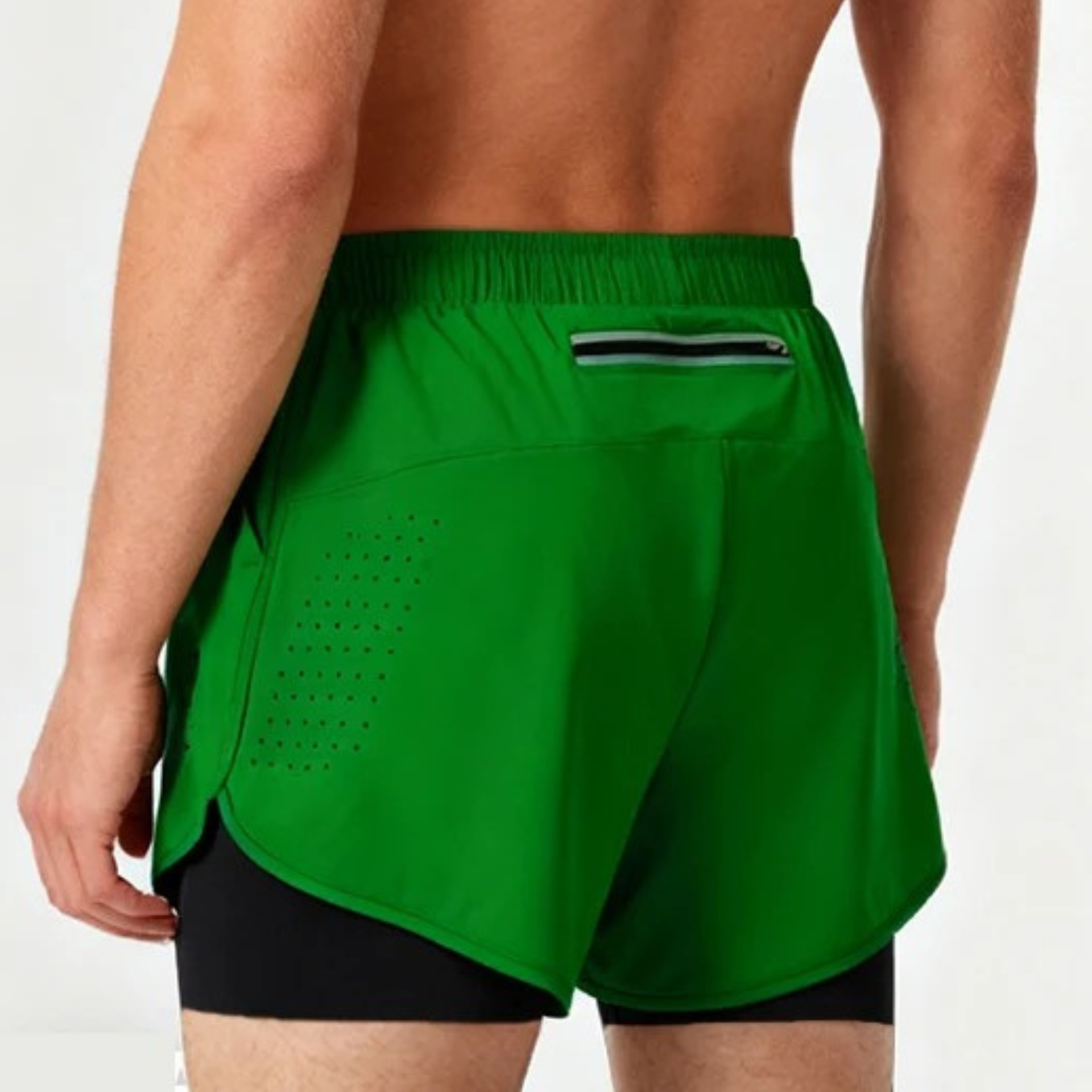 Green & Black Men's Quick-Dry Double-Layer Gym Shorts