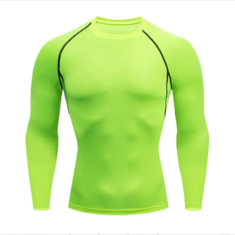 Green Men's Slim-Fit Gym T-Shirt - Long Sleeve