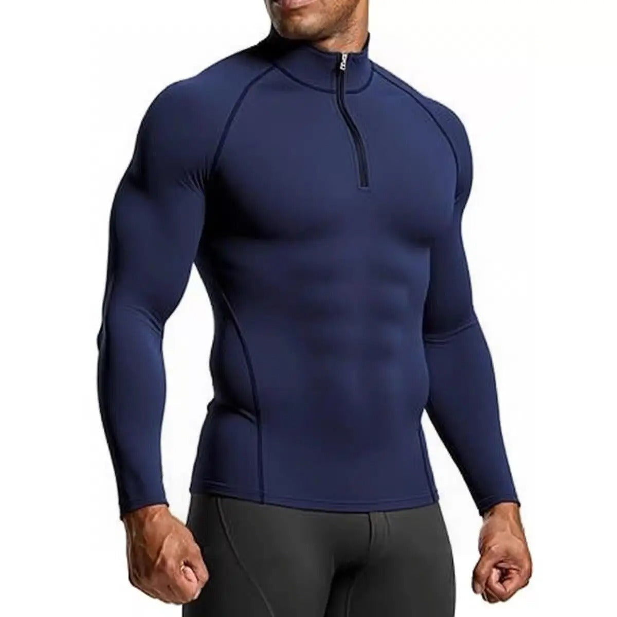 Dark Blue Men's Compression Workout Top - Long Sleeve