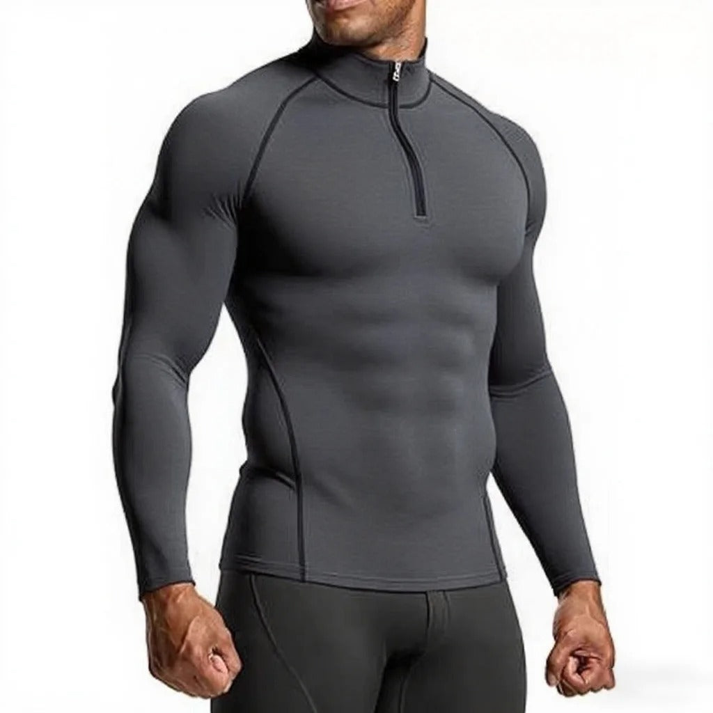 Dark Grey Men's Compression Long-Sleeve Workout Top