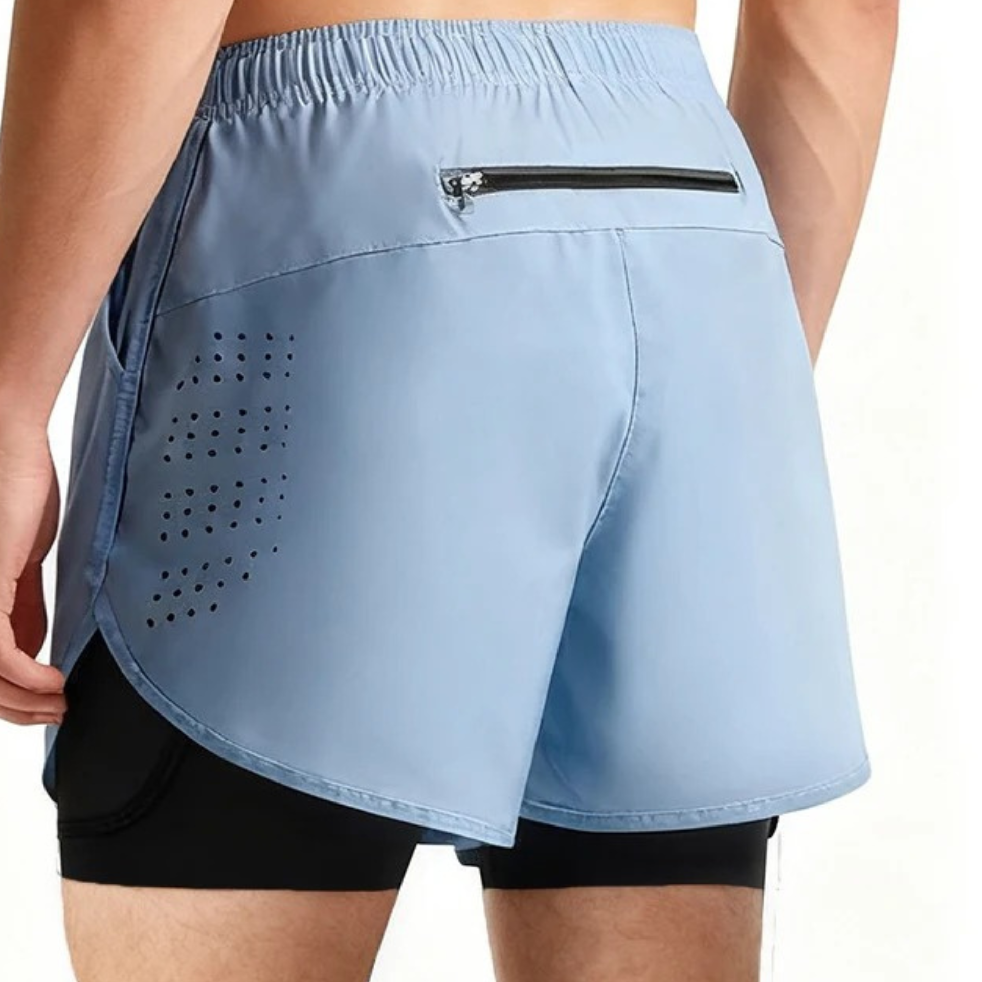 Blue & Black Men's Quick-Dry Double-Layer Gym Shorts