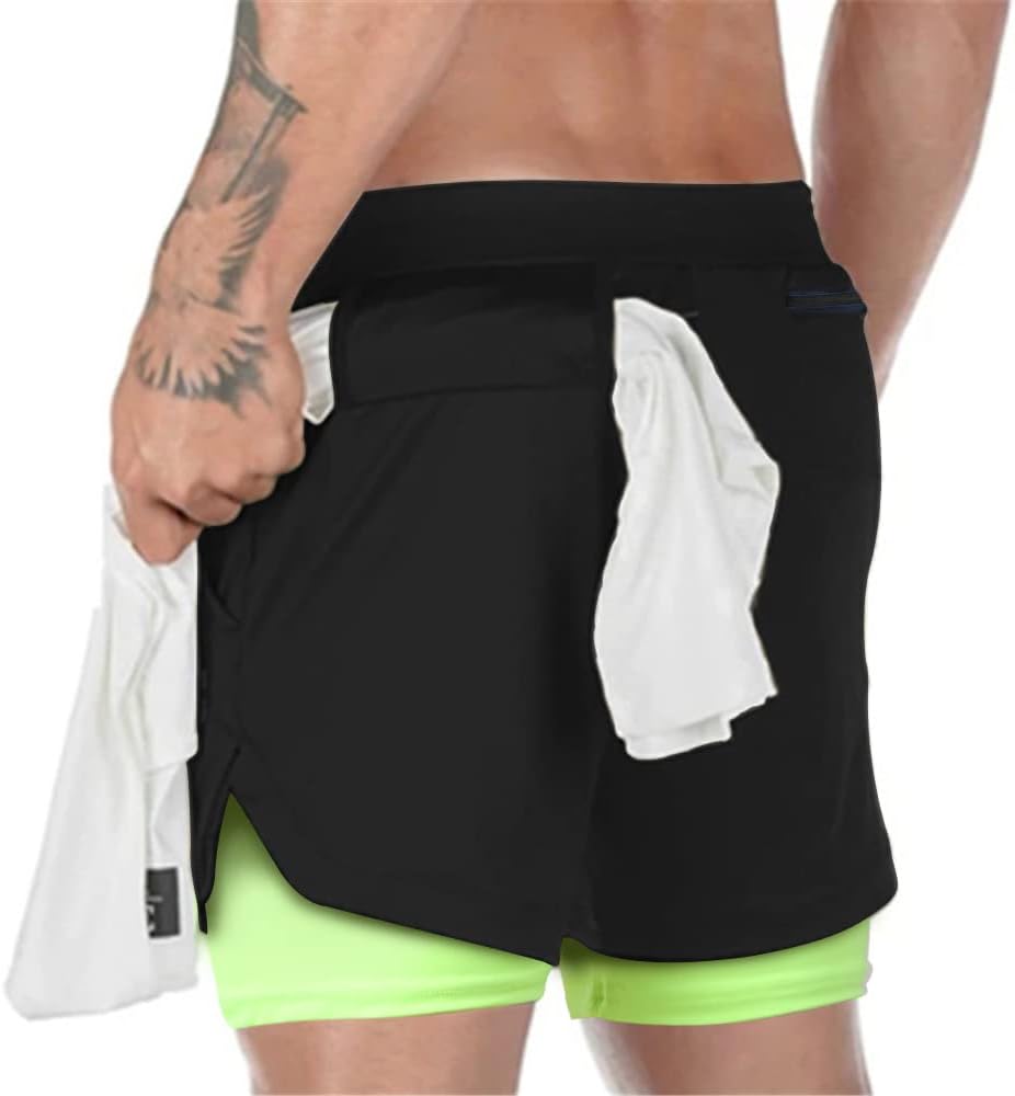 Men’s 2 in 1 Running Shorts Breathable Gym Training