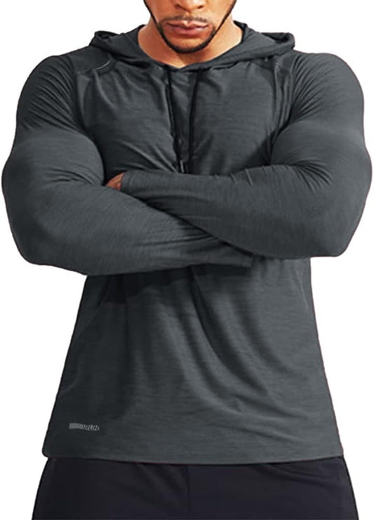 Men’s Bodybuilding Hoodie Long Sleeve Dry Fit Gym Sweatshirt