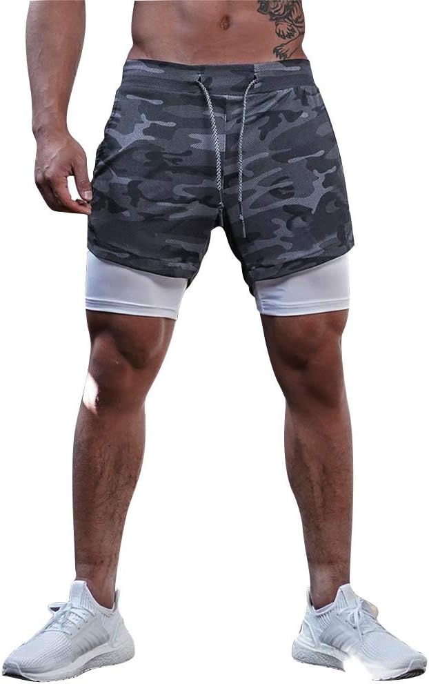Men’s 2 in 1 Running Shorts Breathable Gym Training