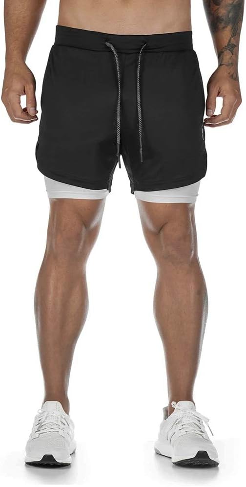 Men’s 2 in 1 Running Shorts Breathable Gym Training