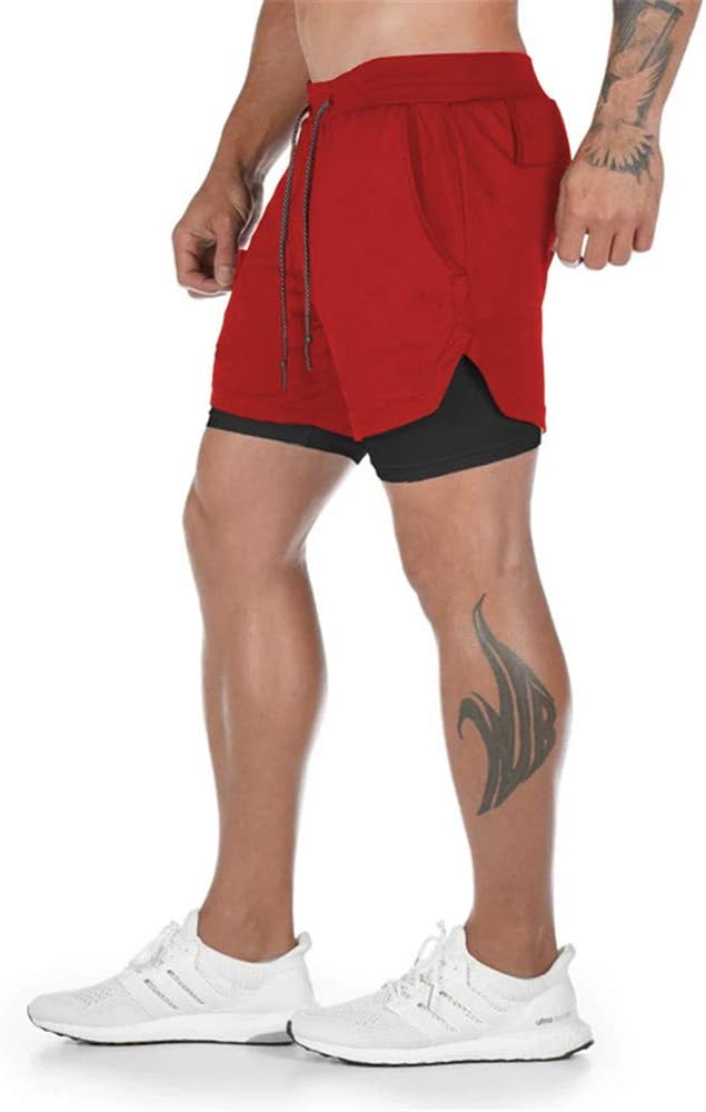 Men’s 2 in 1 Running Shorts Breathable Gym Training