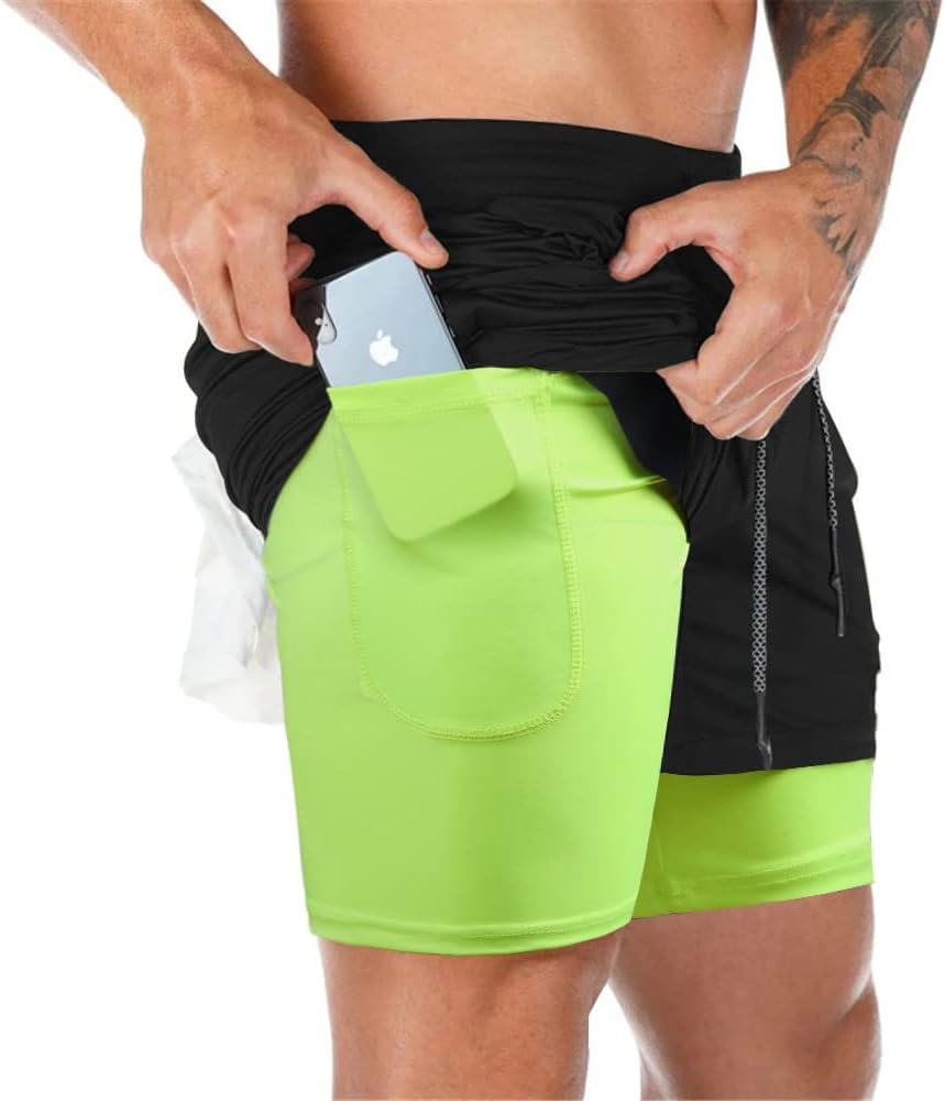 Men’s 2 in 1 Running Shorts Breathable Gym Training