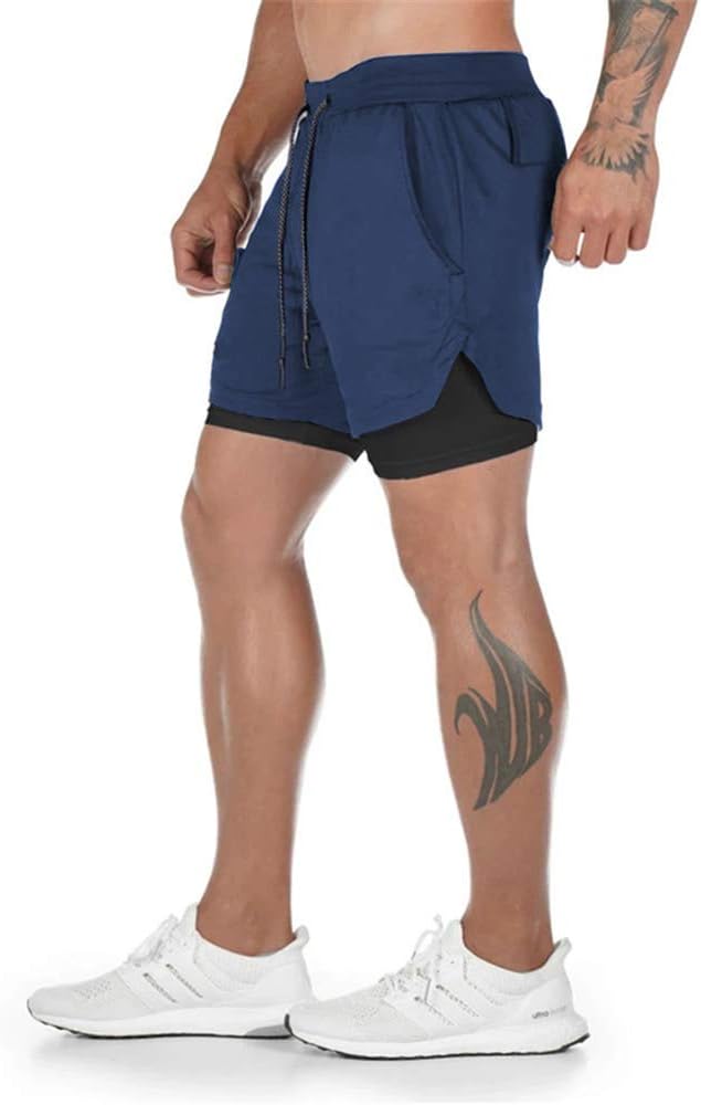 Men’s 2 in 1 Running Shorts Breathable Gym Training