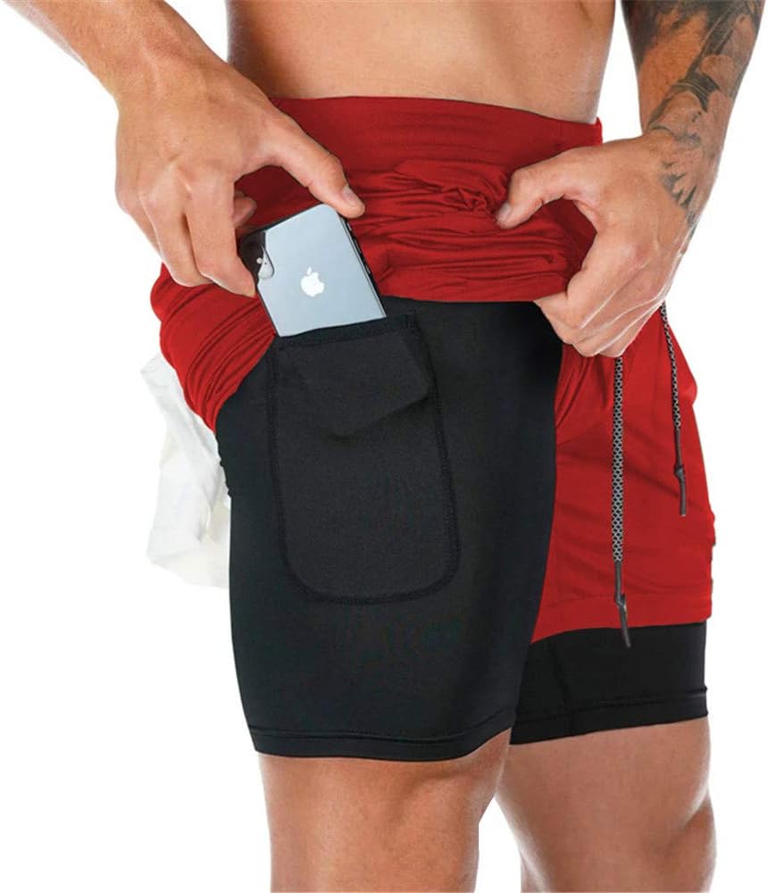 Men’s 2 in 1 Running Shorts Breathable Gym Training
