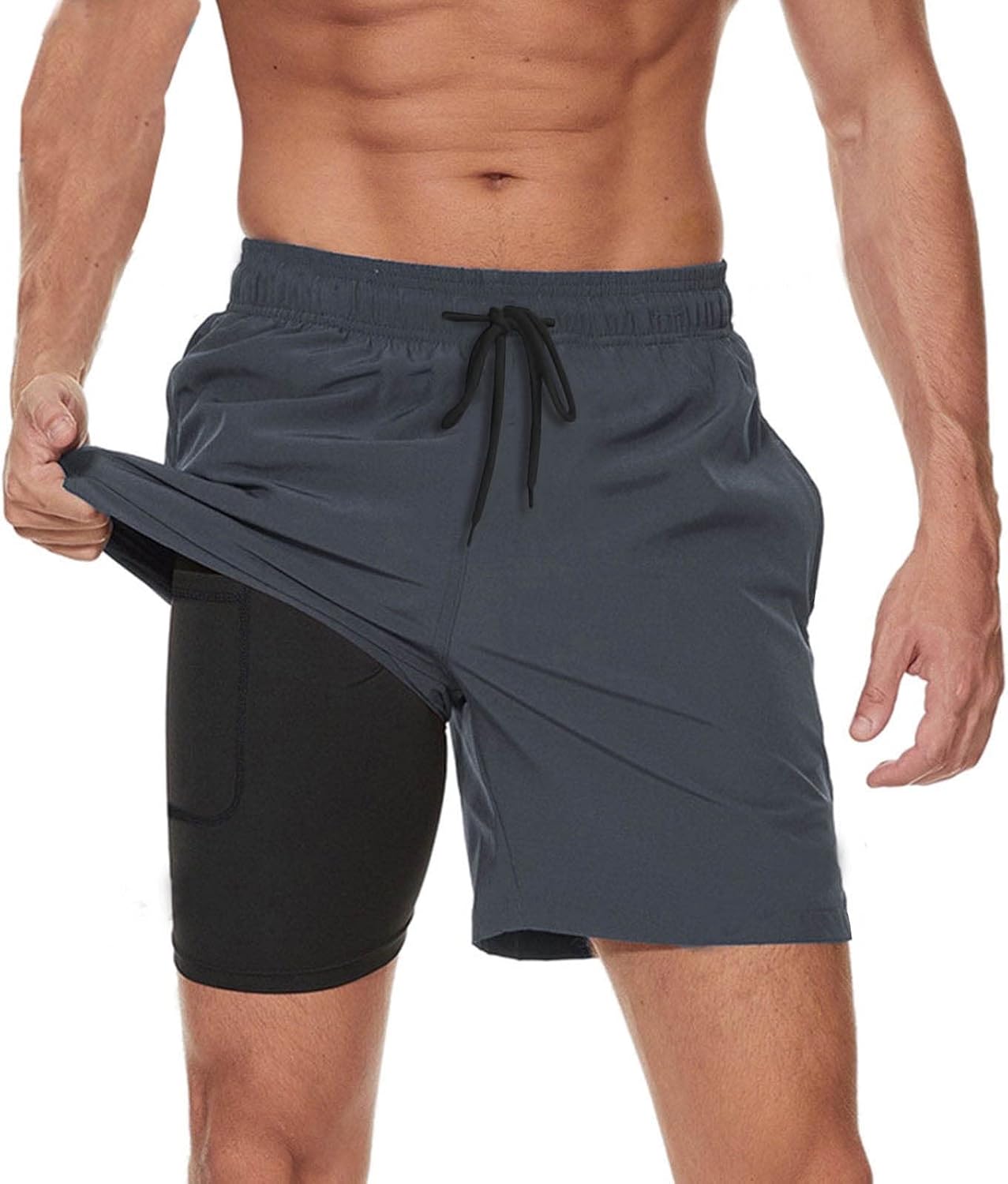 Men’s 2 in 1 Running Shorts with Zip Pocket Compression
