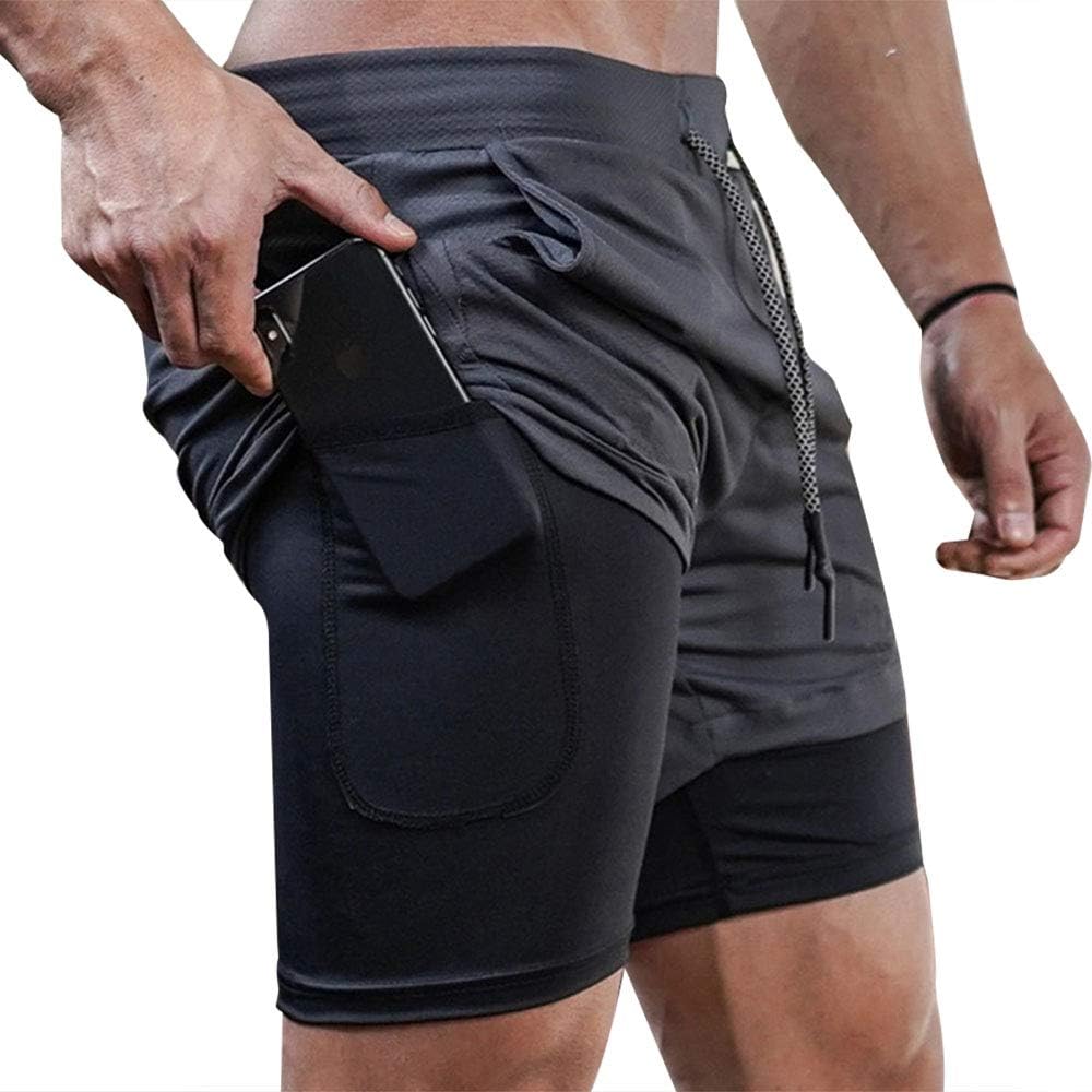 Men’s 2 in 1 Running Shorts Breathable Gym Training