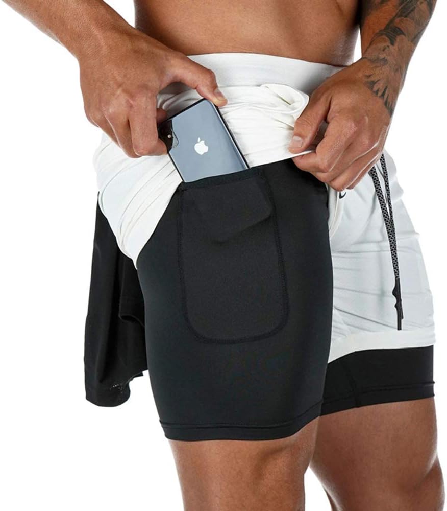 Men’s 2 in 1 Running Shorts Breathable Gym Training