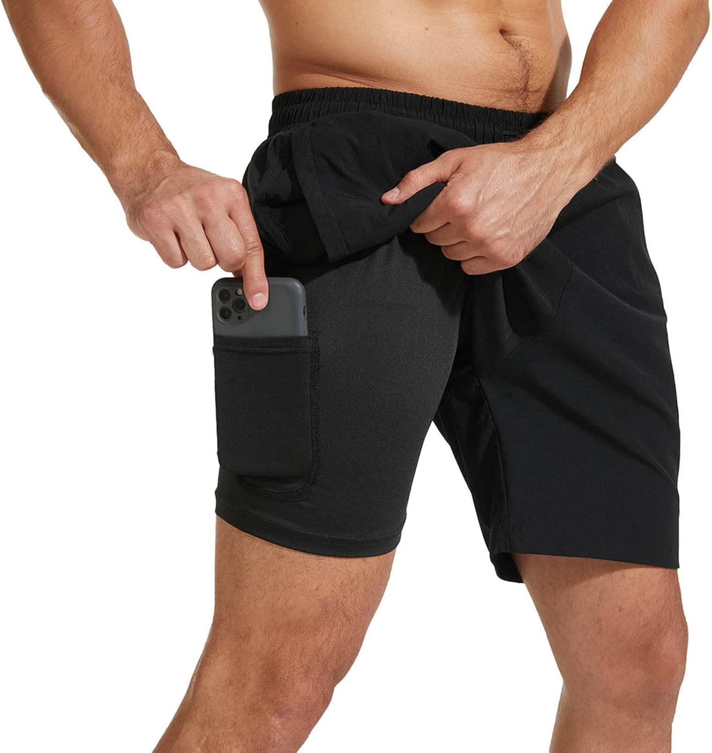 Men’s 2 in 1 Running Shorts with Zip Pocket Compression