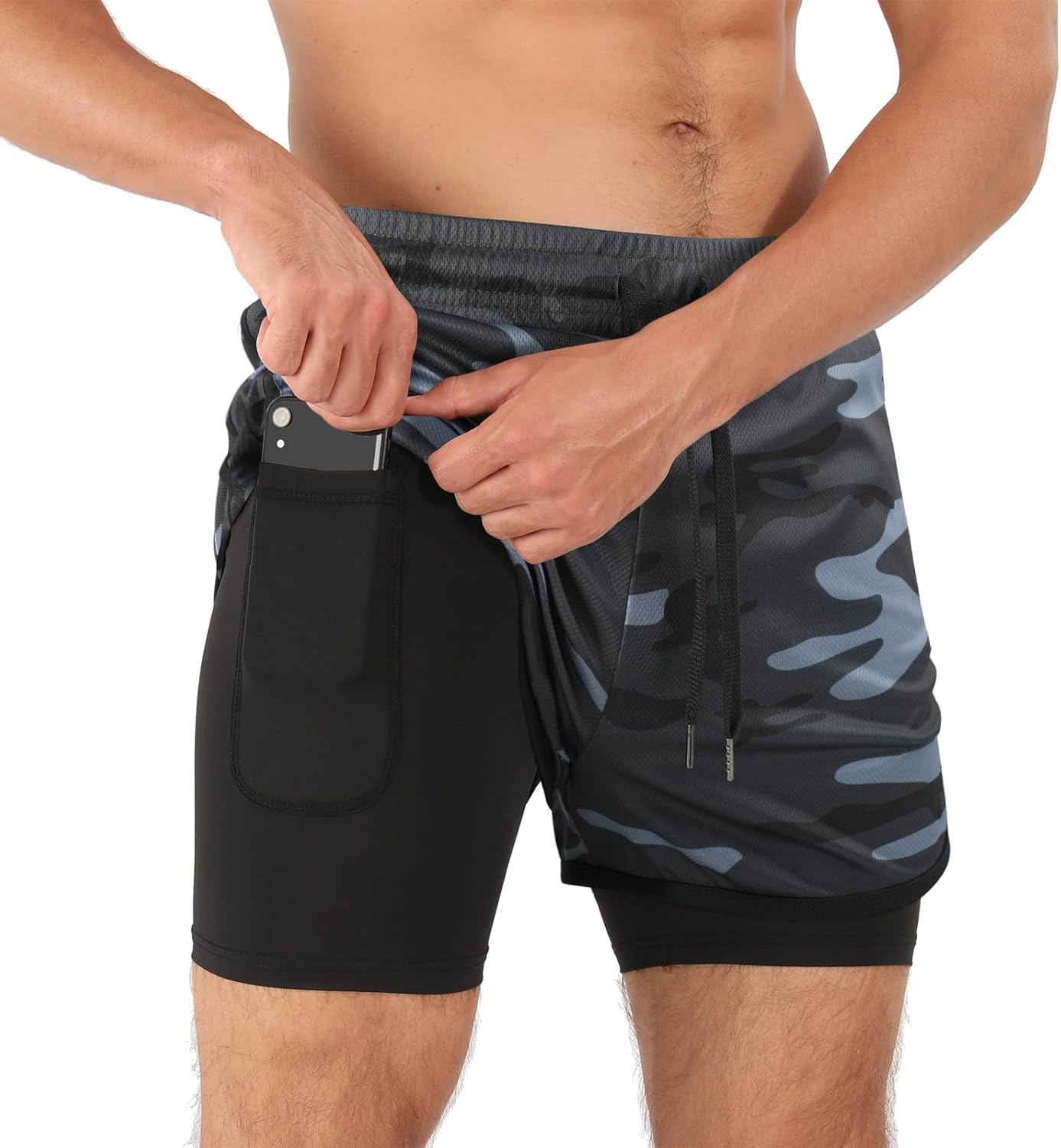 Men’s Running Compression Shorts 2 in 1 with Phone Pocket