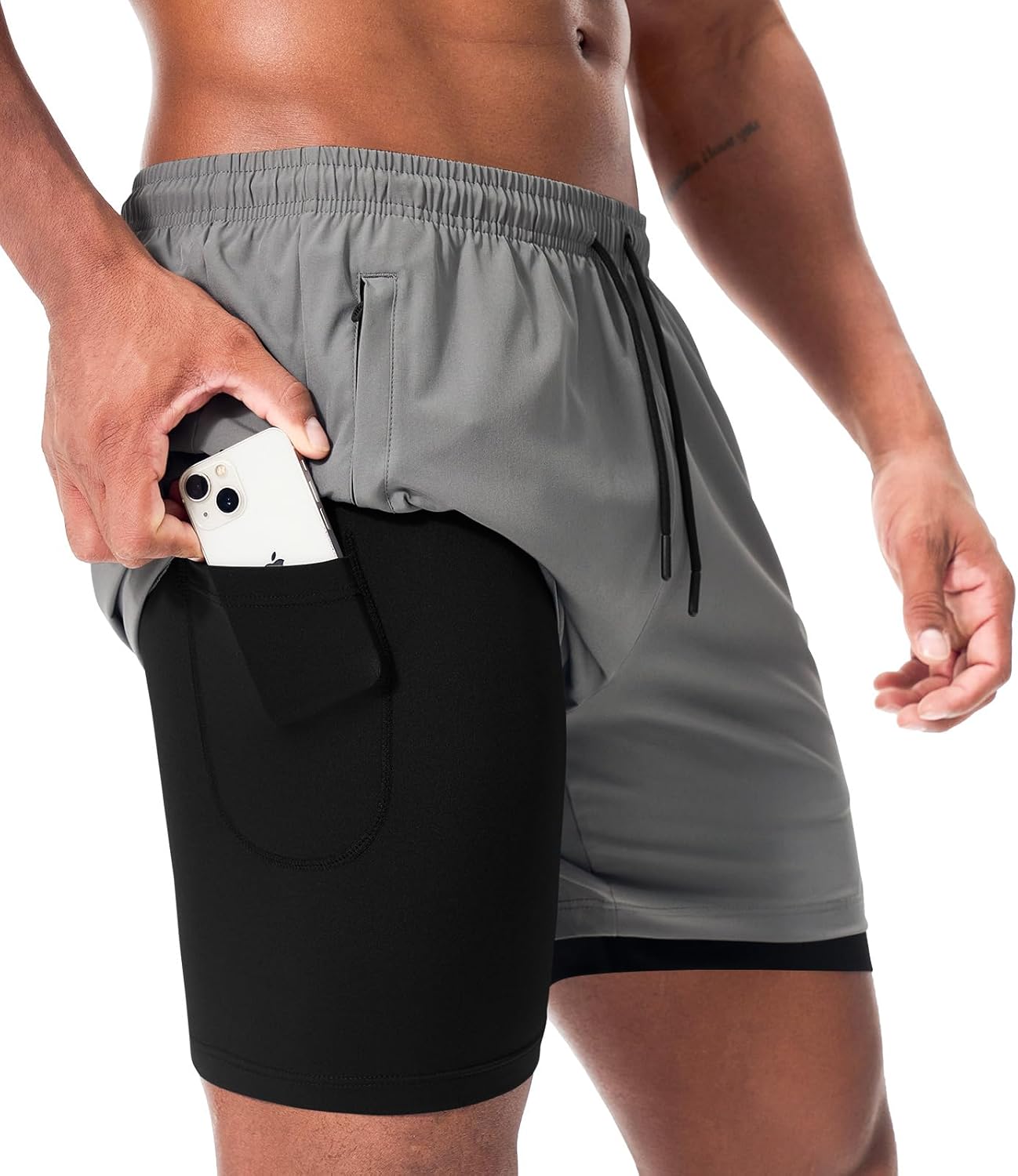 Men’s 2 in 1 Running Shorts with Phone Pocket Quick Dry