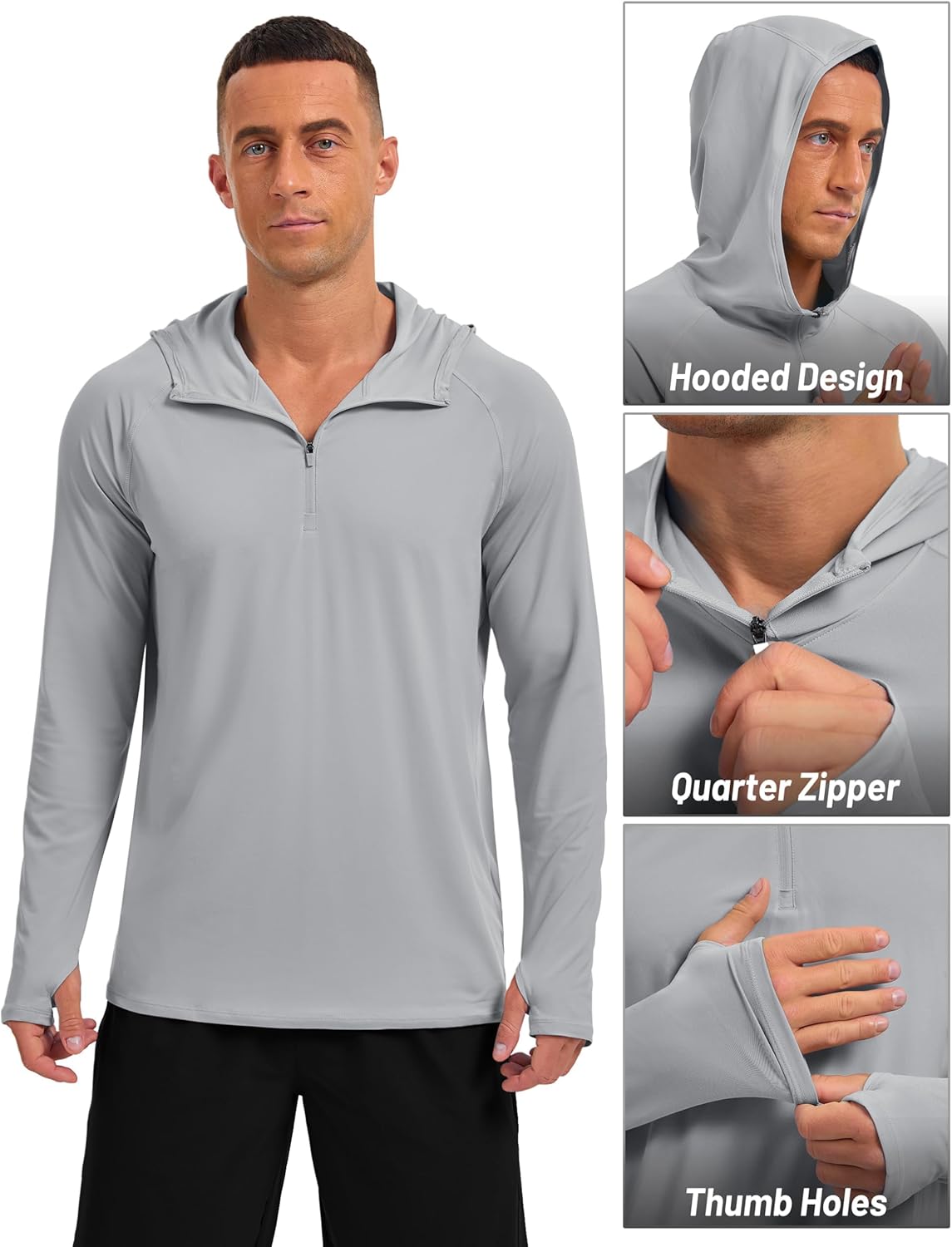 Men’s UPF50+ Quarter Zip Hoodie Long Sleeve Quick Dry