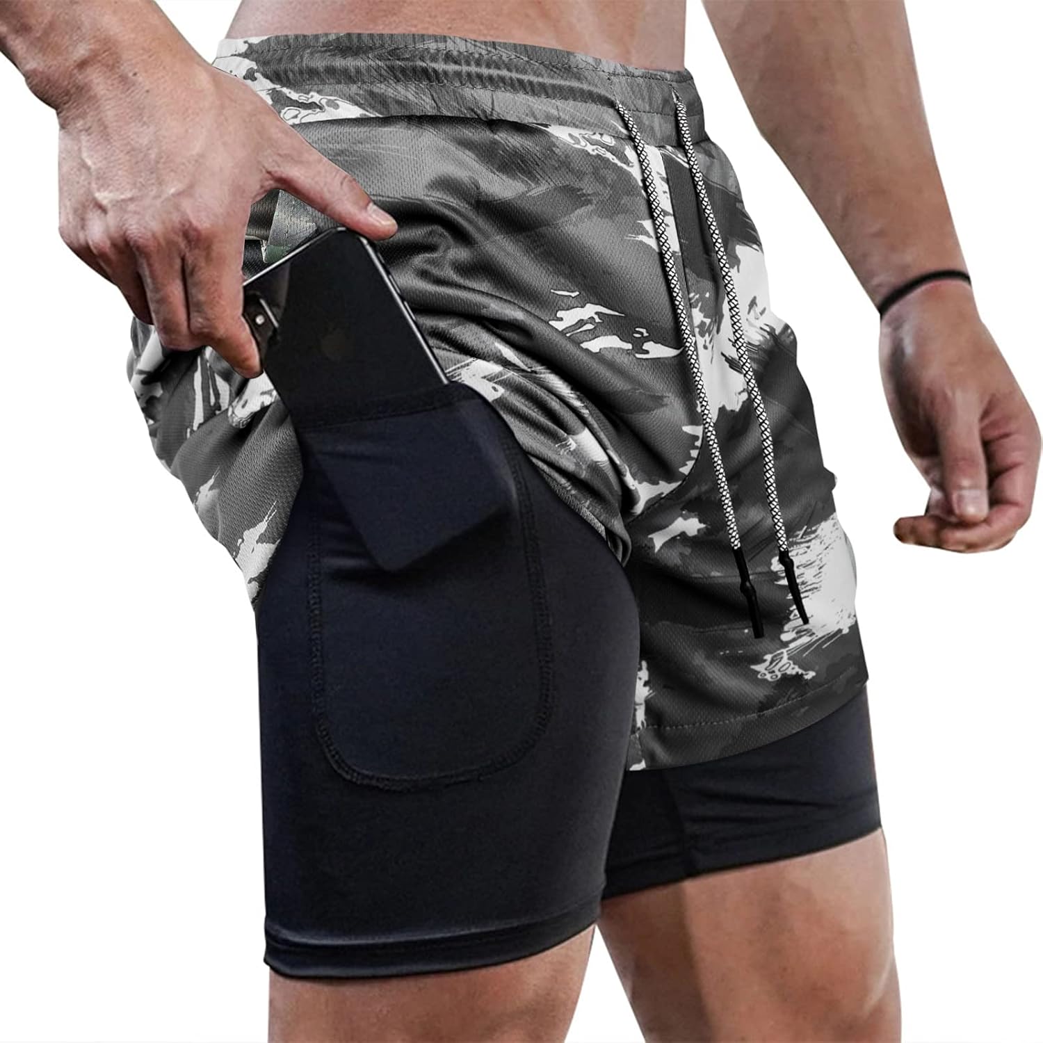Men’s 2 in 1 Running Shorts Breathable Gym Training